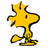 Yellow cartoon bird with black outline standing on white background, two variations show different wing positions.