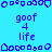 Pixelated blue background with repeated purple text and shapes arranged in a pattern