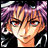 Pixelated anime-style character face with purple hair and red eyes on left, next to black background with white text "Anime IM" and signature "cDm" on right.