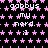 Pixelated image with black background, pink star pattern, and repeated white text "gabbys my nerd. :)" in a