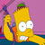 Yellow cartoon character with large white eyes, green hair tuft, orange nose, and open mouth showing teeth against pink background.