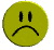 Yellow circular icon with black sad face expression showing multiple views from front to side angles.