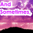 Purple and pink gradient sky with white clouds over black silhouette horizon, text in purple pixelated font on white outlines.