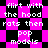Pixelated text on a pink and black checkered background with alternating patterns of solid squares and diamond shapes.