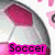 A soccer ball with pink and white , featuring pixelated text overlays that change across frames