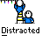 Animated contact sheet of 16 frames showing two pixelated figures interacting with a striped tower, each frame labeled "Distracted" below.