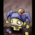 Pixelated cartoon character with blue jester hat and yellow face, standing against brown background with text reading 'The Sword Comes out After you Swallow Bghh?!?!'