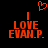 Red pixelated text 'I LOVE EVAN.P.' on black background with a red heart symbol above the 'I' in both frames.