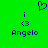 Green background with blue pixelated text and symbols: two 'i <3' icons above the name 'Angelo', one featuring a heart symbol.
