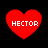 Four red heart shapes with white text "HECTOR" on black background, arranged in two of two