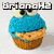Pixelated cupcake with blue frosting and a black dot, next to a cupcake with brown frosting and colorful sprinkles, and a pink-frosted cupcake with red heart shapes.