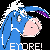 Pixelated static icon of a blue donkey with gray mane and purple tail, pink nose, white text "EYORE!" at bottom on black background.