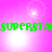 Green pixelated text 'SUPERSTARSUPERSTAR' repeats across a pink background with white light effects.