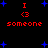 Red text and blue stars on black background with repeated 'I <3 someone' text elements arranged in two