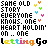 A static pixel art image displays repeating text and heart symbols in a pattern with alternating color schemes