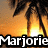 Pixelated image of palm trees against a sunset sky with the name 'Marjorie' in bold white text at the bottom.