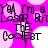 Pixelated text on a pink background with white circular shapes, repeating phrases in black blocky font.