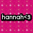 Pixelated text 'hannah<3' on black background with pink pixelated backdrop.