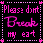 A contact sheet of five animated frames showing a text-based buddy icon with pink pixelated text on black background, each frame displaying variations of the phrase "Please dont Break my heart" in different letter spacing and alignment.