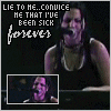 A person in a black tank top sings into a microphone with text overlay reading "LIE TO ME..CONVUCE ME THAT I'VE BEEN SICK forever" and a small inset video of the same person.