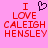 Pixelated text on pink background: 'I' above 'LOVE' above 'CALEIGH HENSLEY' with a black heart symbol replacing the 'O' in 'LOVE' on the left side.