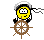 Yellow circular character with white sailor hat and black arms, holding brown ship's wheel against gray background; facial expressions change across frames.