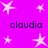 A static image with a bright magenta background featuring multiple white star shapes and repeated text "claudia" in dark purple pixelated font.