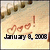 Pixelated icon with beige background, brown floral elements at top, red 'Ooh!' text above black pixel-art date 'January 8 2008'.