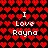 Pixelated red heart pattern background with white text "I Love Rayna" repeated in two , transitioning from bright red hearts to darker red hearts