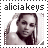 Alicia Keys icon with grayscale portrait, text 'aliciakeys' above, and pixelated border.