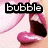 Animated sequence of a person's mouth with pink lips forming the word 'bubble' in black text above, showing lip movement and mouth opening/closing.
