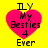 Four identical pixelated pink hearts on a bright yellow background, each containing stacked text: 'IY', 'My', 'Besties', '4', 'Ever' in black block letters.