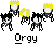 Animated contact sheet of 12 pixel art frames showing a character performing various actions with red and yellow elements, labeled "Orgy" beneath each frame on gray background.