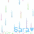 Pixelated blue text 'Sara' with a heart symbol appears on a white background, surrounded by scattered vertical color bars in pastel shades.