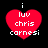 Red heart-shaped icon with white text 'i luv chris carnesi' on black background, showing subtle pixel-level animation changes