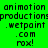 Green and cyan pixelated text with 'animation productions.wetpaint.com rox!' repeated across four quadrants