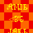 Yellow pixelated text and symbols on a red-orange checkered background with diamond-shaped patterns.