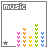 Animated contact sheet of a music-themed buddy icon with colorful pixelated sound waves and star symbols changing across frames.