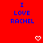 Red background with blue text "I LOVE RACHEL" repeated across multiple and , white heart symbols in upper middle section