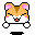 Pixel art of a hamster-like character with orange-brown fur, pink inner ears, and white cheeks in four variations showing different limb positions.