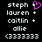 A black background displays white text names and symbols, with a pink heart replacing the plus sign next to 'steph' in one view.