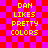 Yellow pixelated text "DAN LIKES PRETTY COLORS" on a red and purple checkered background with no visible animation changes.