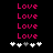A black background displays four of pink 'Love' text with a of five white and gray heart icons below, where the third icon changes from white to gray between frames