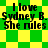 Green and yellow checkered background with black text reading "I love Sydney B. She rules" in four identical quadrants.