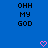 Blue background with black pixelated text 'OHH MY GOD' on left and right, two pink pixelated hearts at bottom center and bottom right.