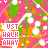 A 48x48 pixel animated contact sheet showing a repeating pattern of pink, green, and orange shapes with white text "JUST WALK AWAY" in each frame.