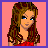 Pixel art of a female character with long brown hair, blue eyes, and a red strapless top, shown in four with text "BECKY"