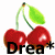 Nine identical cherry clusters with green leaves, each overlaid with 'Drea*' text in different colors arranged in a