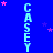 Vertical text 'CASEY' repeated four times in cyan on blue background with scattered pink and purple stars.