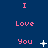 Pink text "I Love You" on dark blue background with animated white symbols changing between frames.
